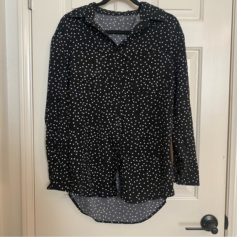 Nasty Gal Black and White Polka Dot Button Down Shirt